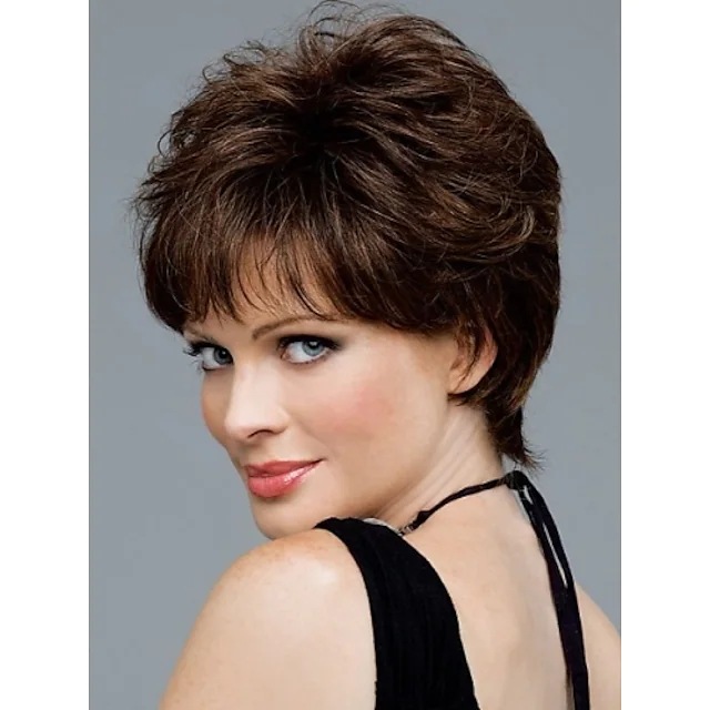 parrucca sintetica per capelli corti ricci castani soffici moda da donna Copricapo completo in seta ad alta temperatura_voghion.com