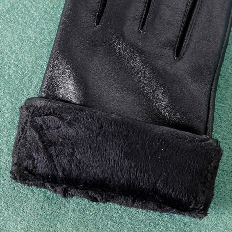 女士羊皮手套秋冬季加绒加厚触屏短薄款骑行开车真皮保暖户外防寒