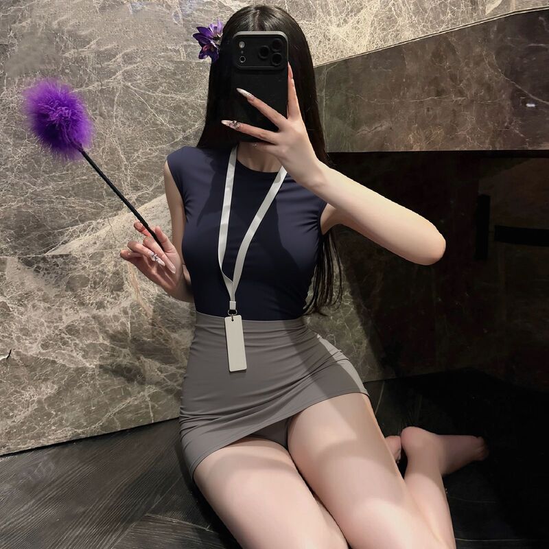 Sexy Lingerie Secretary Hip Skirt Stewardess Uniform Royal Sister Skirt No Need to Take Off Sexy Female Abstinence Underwear Stockings