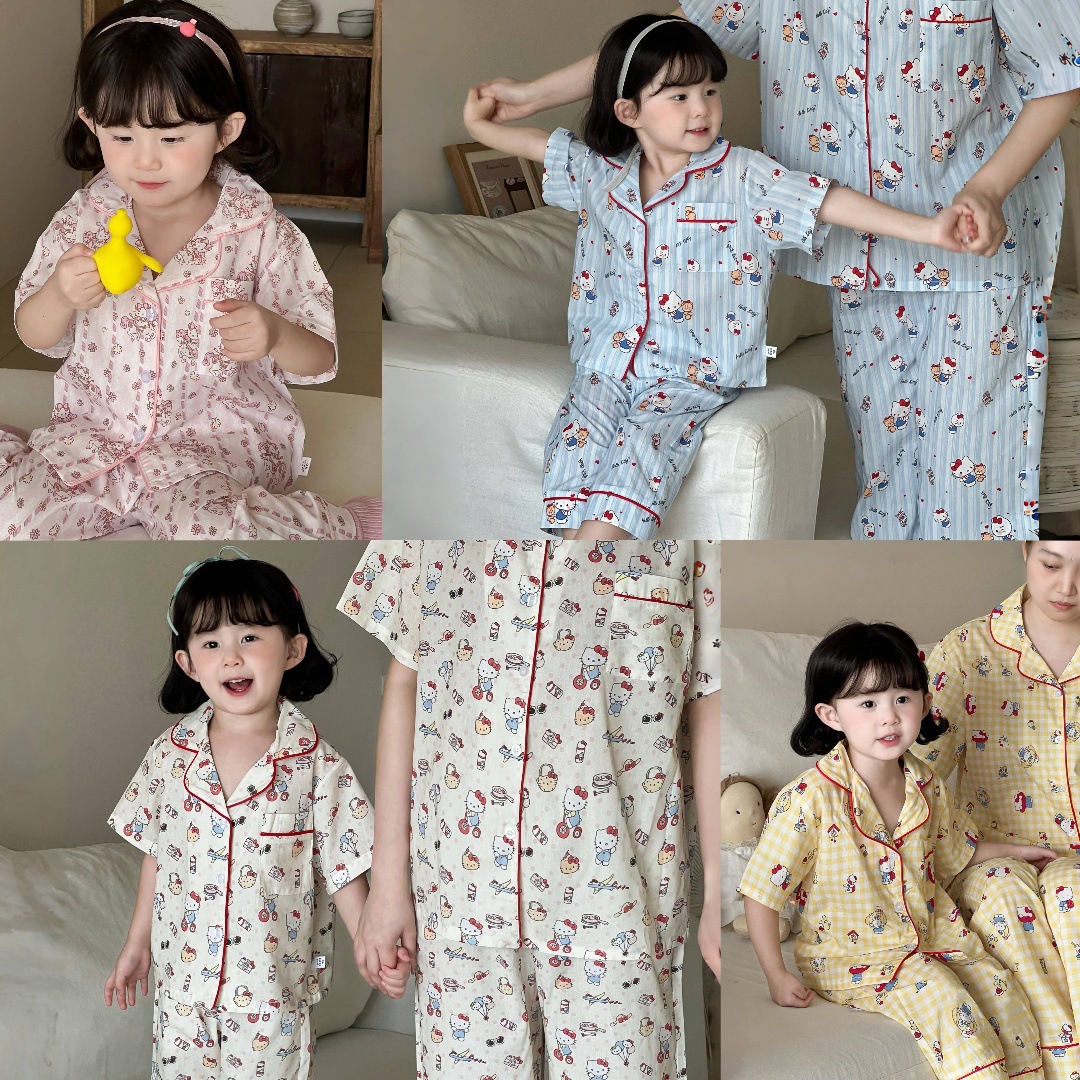 Children's Pure Cotton Pajamas 2026 Summer New Style Cute Cartoon Home Clothes for Boys and Girls, Cotton Gauze Short-Sleeved Anti-Mosquito Pants