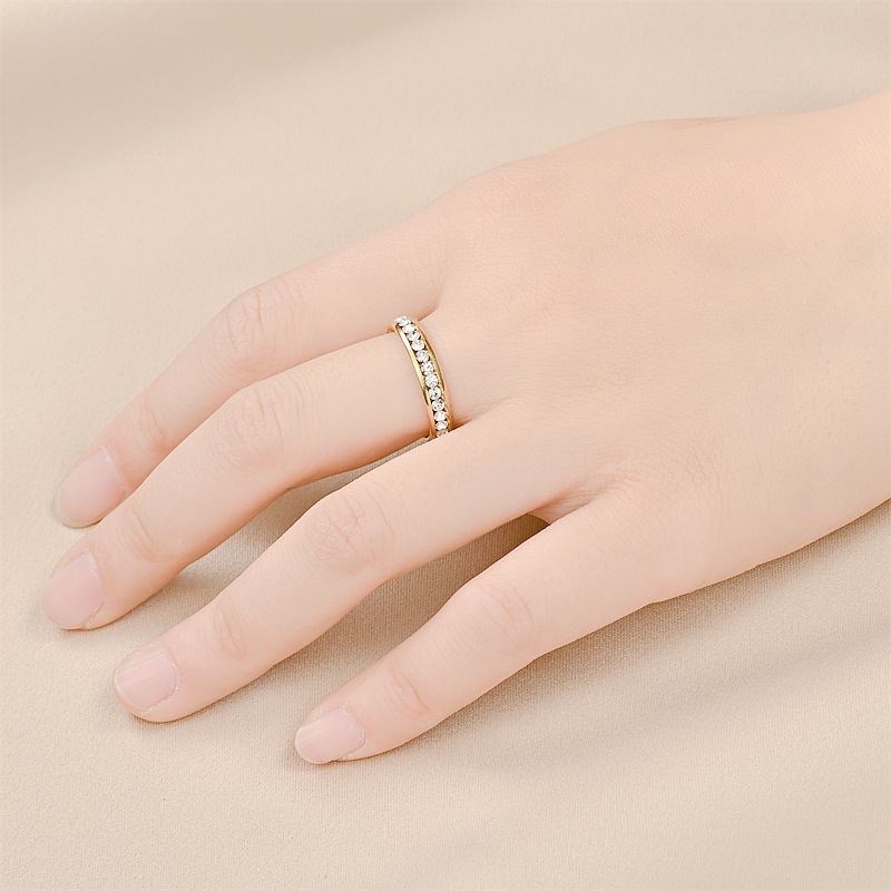 Daily, Date Occasion 201 Stainless Steel Material Real Gold Plated 201 Stainless Steel PVD Coated Artificial Diamond Round Waterproof Non Tarnish Modern Style Rings For Unisex
