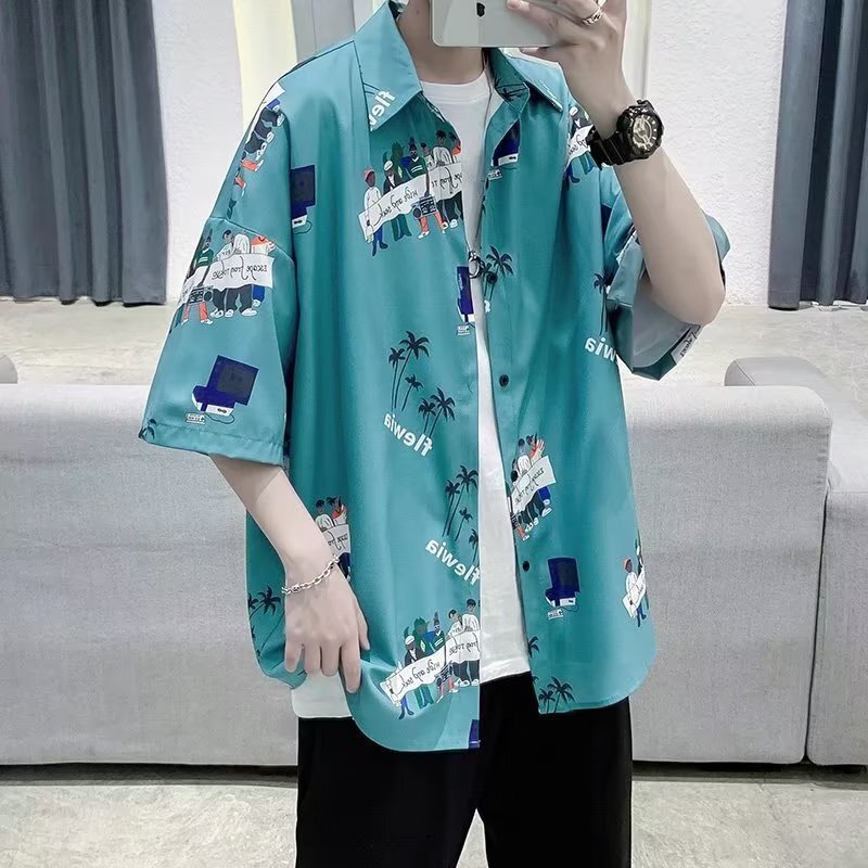 Short-sleeved shirt vintage American salt boyfriend style French high-end sense fried street flower shirt design sense niche Short-sleeved shirt vintage American salt boyfriend style French high-end sense fried street flower shirt design sense niche