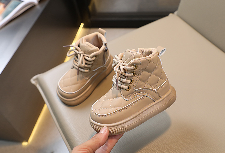 Bottes courtes britanniques pour bébé fille, édition automne 2024, nouvelle collection, motif à carreaux, fermeture éclair latérale_voghion.com