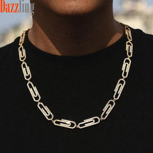 跨境嘻哈新款回形针吊坠项链欧美潮流朋克满钻情侣款项链批发现货