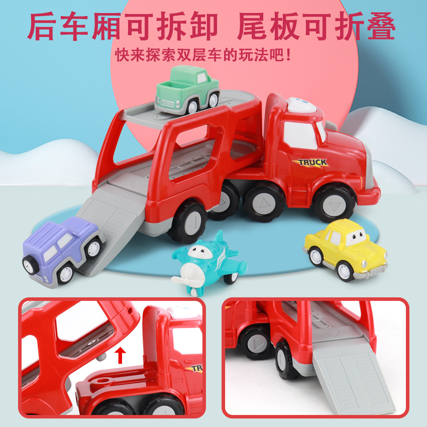 大型二重収納変形輸送バストラック音楽照明工事車1 ~ 3歳男の子玩具セット