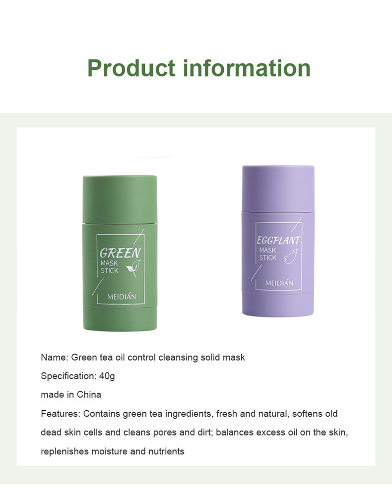 Meidian Green Tea Hydrating Oil Control Cleansing Acne Solid Mask Eggplant Deep Cleansing Pore Stick_voghion.com
