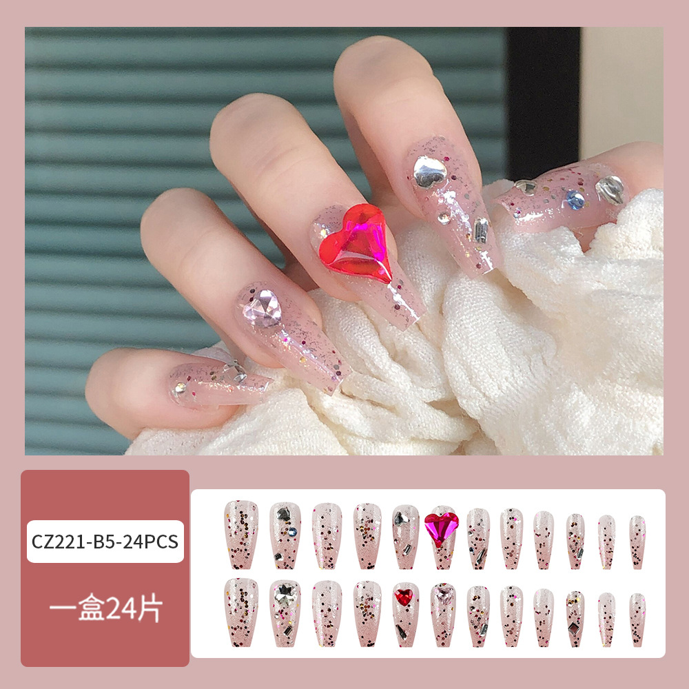 Amor francés desgaste pieza de uñas hecho a mano Día de San Valentín desgaste uñas pieza al por mayor jalea pegamento falso parche de uñas