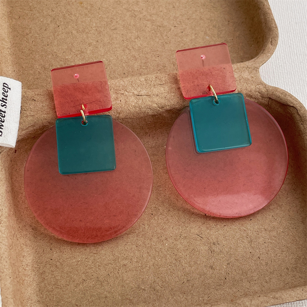 19g Weight Copper Alloy Ear Needle Material Drop Earrings Classification 1 Pair Quantity Daily Occasion Acrylic Material Round, Square Pattern Women's Gender Simple Style Style Tassel, Laser Craft 1 Pair Simple Style Round Square Acrylic Drop Earrings 7