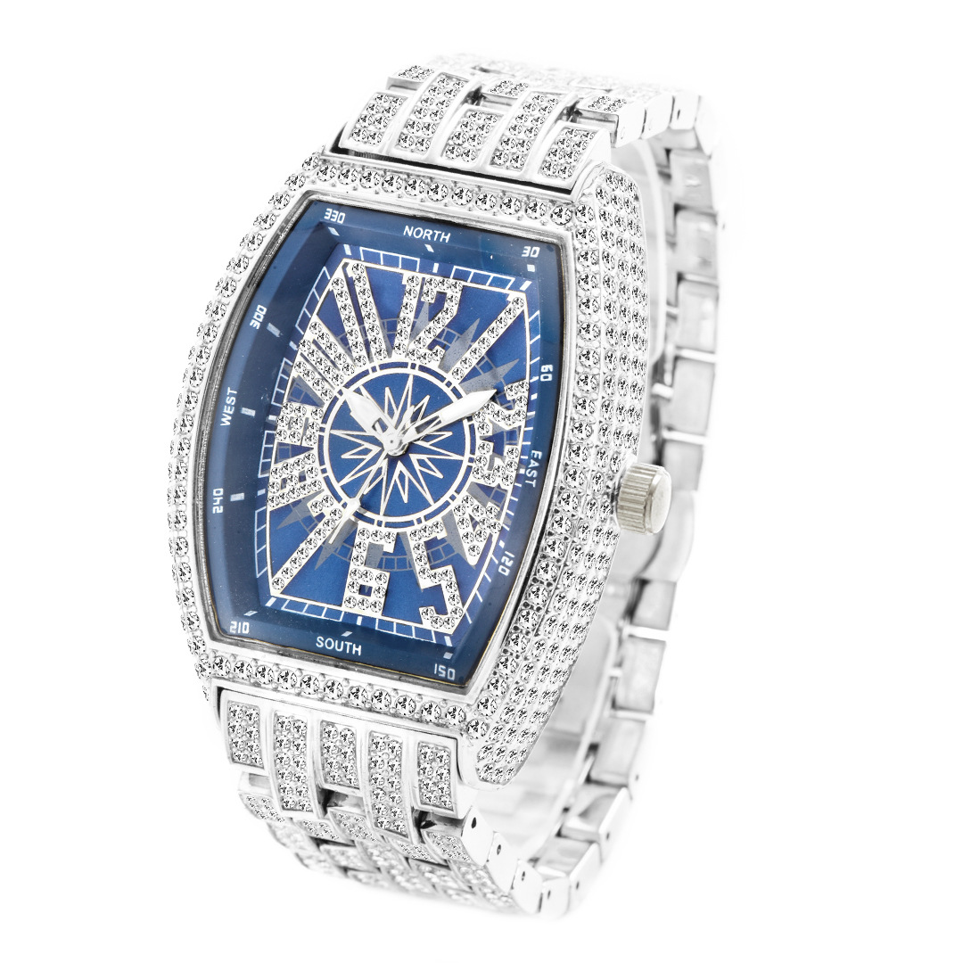 MISSFOX reloj de comercio exterior FM cielo estrellado personalidad de la moda digital en forma de barril completo diamante gran dial reloj de hombre