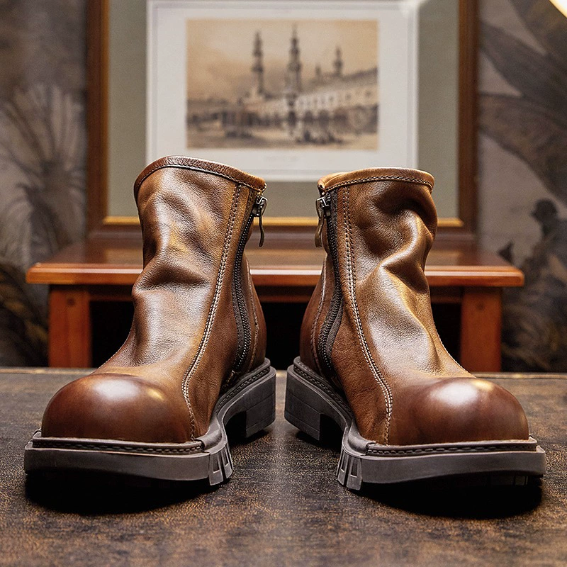 Винтажные мужские ботинки Chelsea Martin из натуральной кожи, зимние укороченные ботинки на платформе с верхним слоем из воловьей кожи и флисовой подкладкой в британском стиле