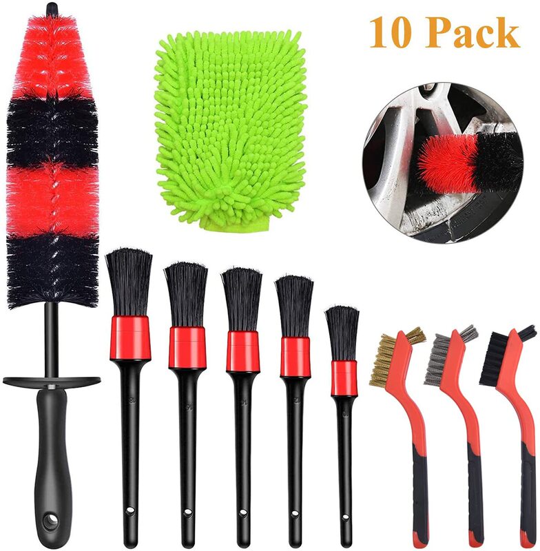 10-piece car detail brush suit long soft wheel brush car wash detail brush silk brush microfiber cleaning gloves