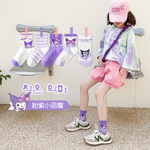 女童袜子夏季薄款棉袜网眼儿童中筒高橡筋透气紫色运动学生袜批发
