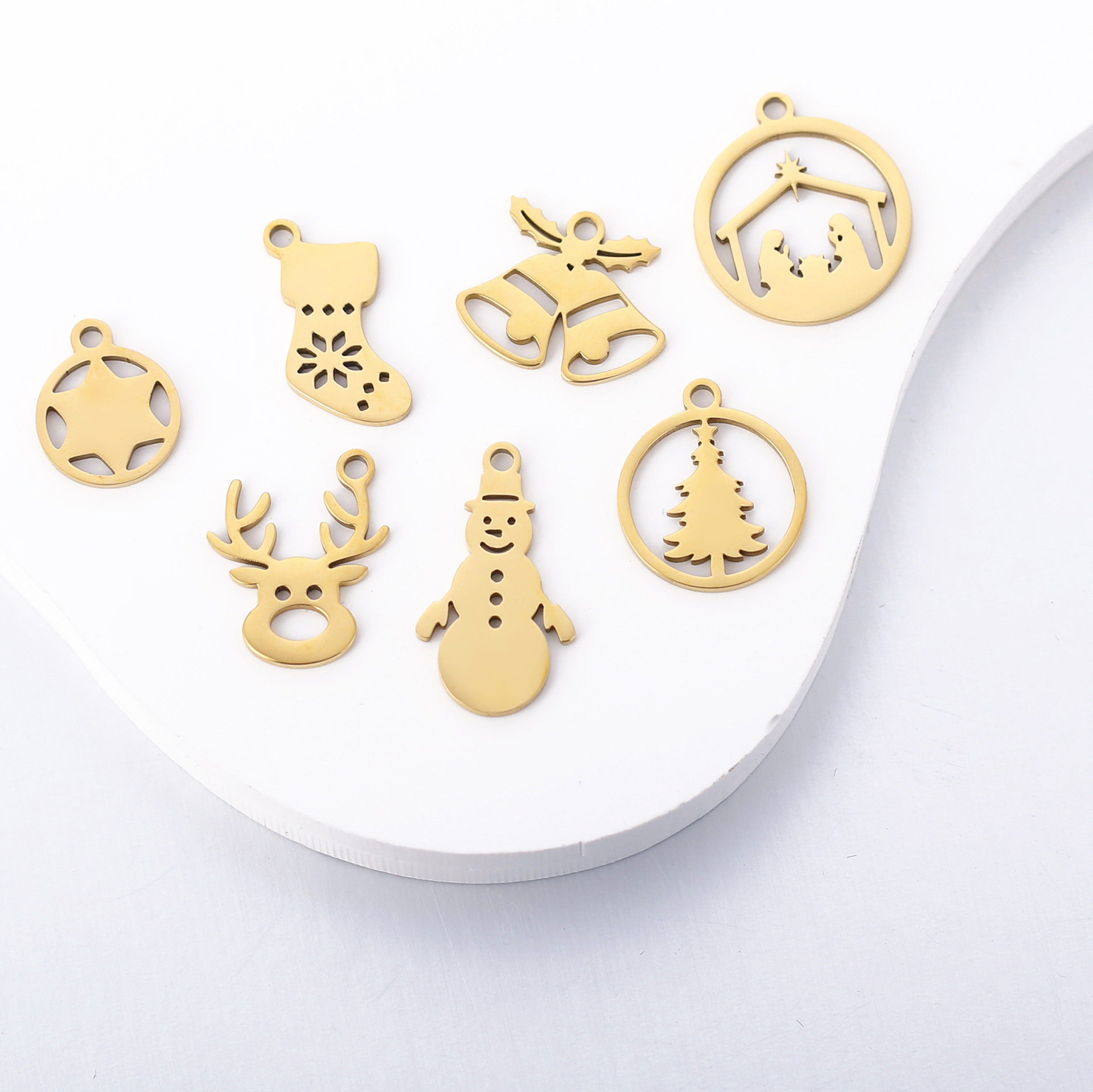 Plating Design 5 PCS/Package 13*16mm 14*19mm 304 Stainless Steel Christmas Tree Snowman Snowflake Pendant