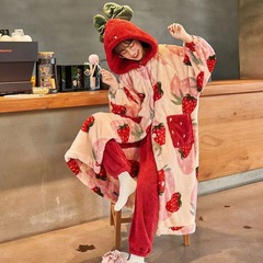 秋と冬のコーラルベルベット親子大きなイチゴパジャマ厚く高品質のカップルホーム服ドナルドダックドロップシッピング