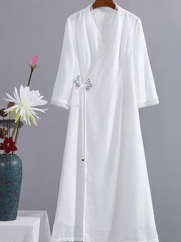 Chinese Style Tea Dress for Women, Summer Cool and Zen-Inspired Women's Clothing, Healing Zen Attire, White Ethereal Chinese-Style Improved Hanfu Dress