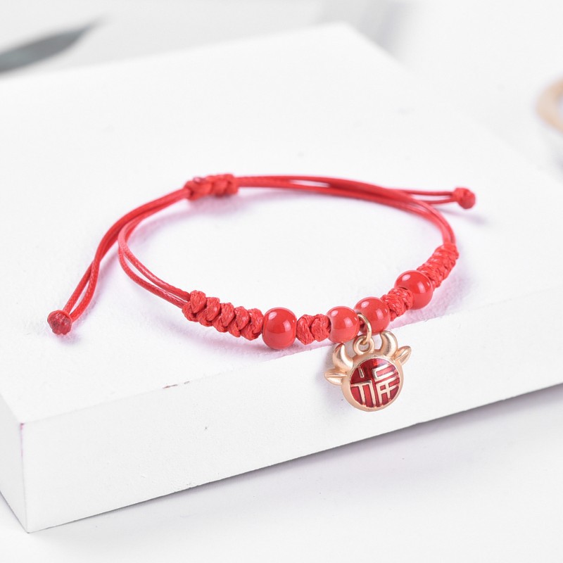2021 new pattern Red rope weave Bracelet student gift Calf Bracelet ceramics Jewelry wholesale