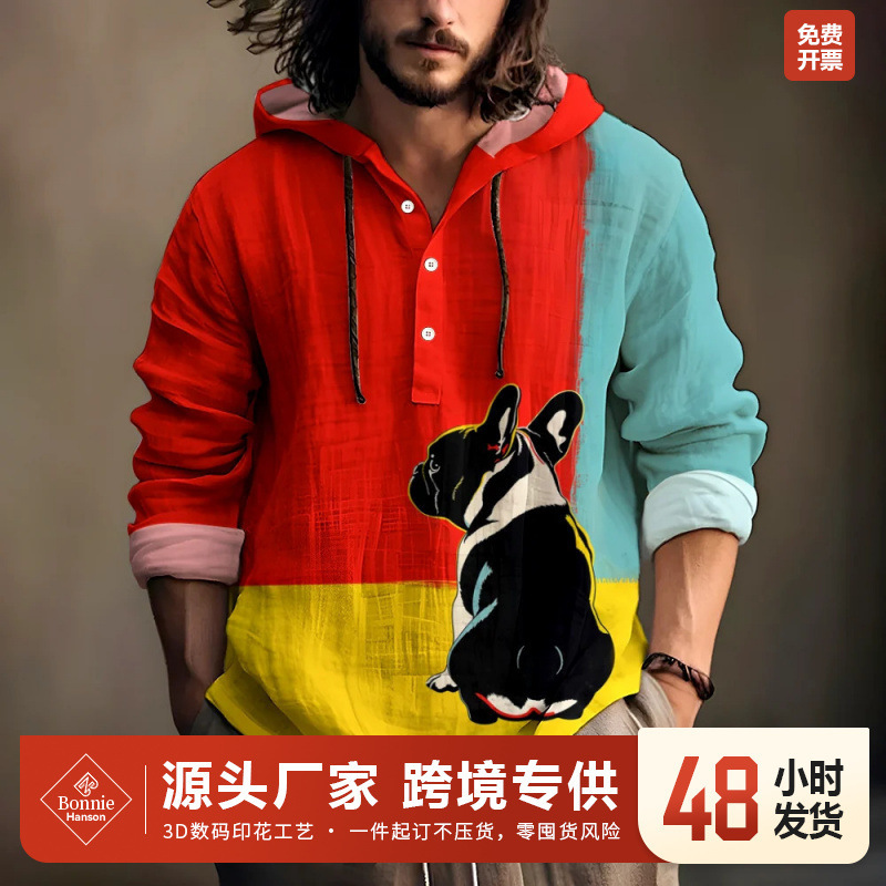 25 Cross-Border European and American New Short-Sleeved Shirts Six-Button Cardigan Hawaiian Style Men's Beach Cuban Collar Short Shirts