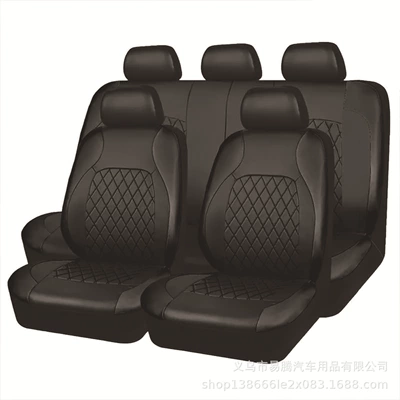 Cross-Border Foreign Trade Car Seat Covers Single-Line Diamond Quilted Embroidery Leatherette Pu Leather Artificial Leather Seat Cushion Covers Wholesale (Universal seat cover) - black-9-piece-set-of-5-seats-general