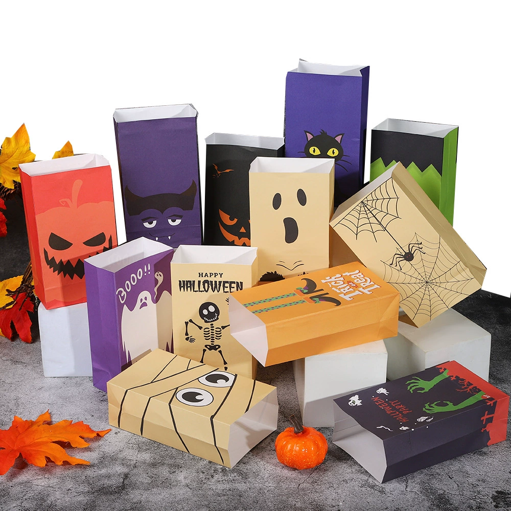 Рождественский Хэллоуин крафт бумажный мешок для одежды для покупок цветной печатный подарочный пакет для выпечки приготовленной пищи плоский карман