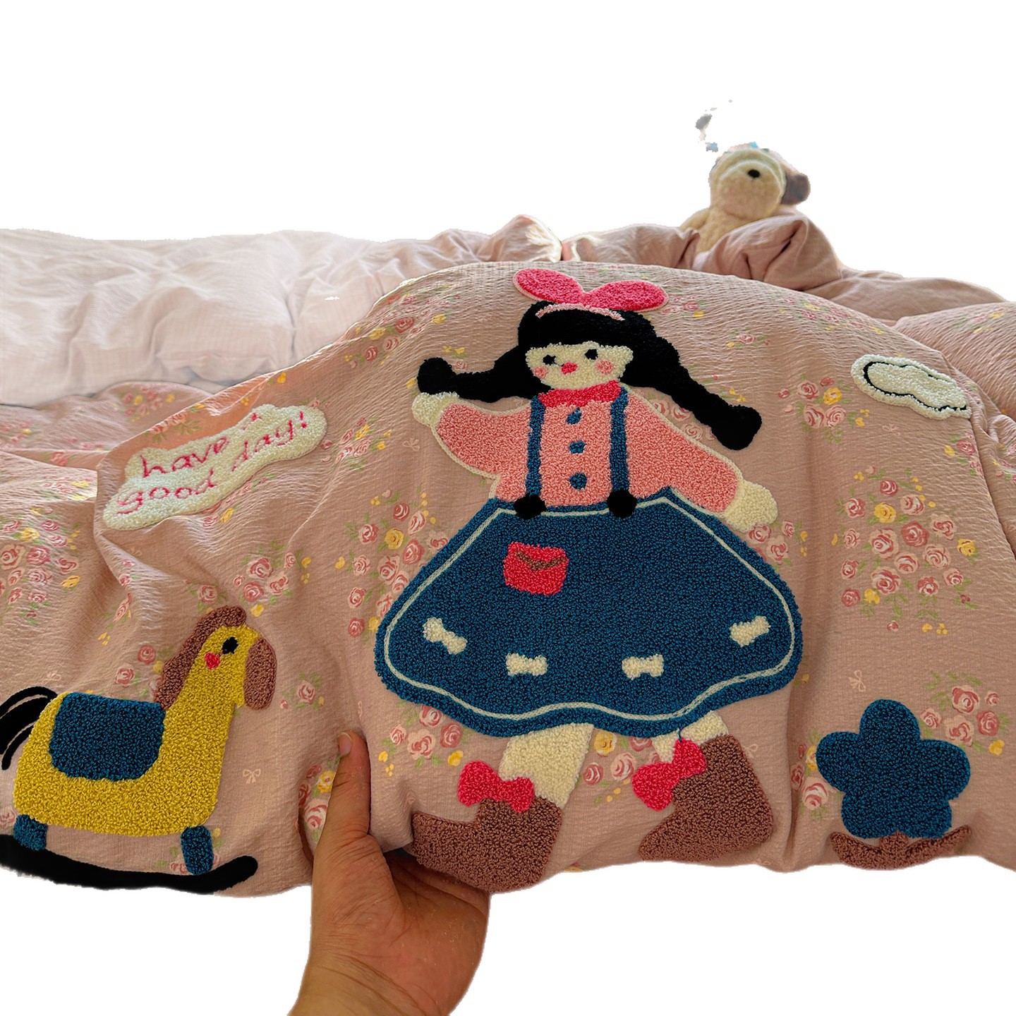 Madre y bebé clase A toallas de dormir desnudas bordadas de algodón puro cuatro piezas de cama sábanas super suaves cubierta cama dormitorio Kasa tres cuatro piezas de conjunto
