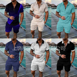 外贸夏季跨境爆款欧美短袖短裤两件套运动休闲男士套装