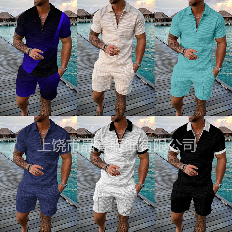 Foreign Trade Summer Cross-Border Popular European and American Short-Sleeved Shorts Two-Piece Sports and Leisure Men's Suit