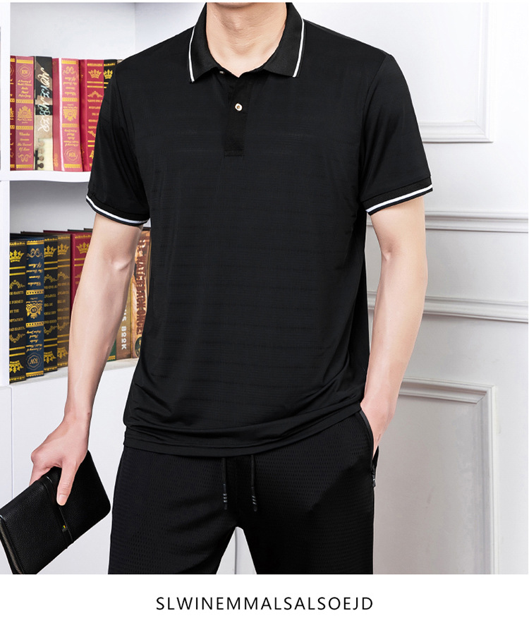 Verano delgado seda de hielo de manga corta polo camiseta hombre de mediana edad camiseta de secado rápido papá moda casual media manga al por mayor