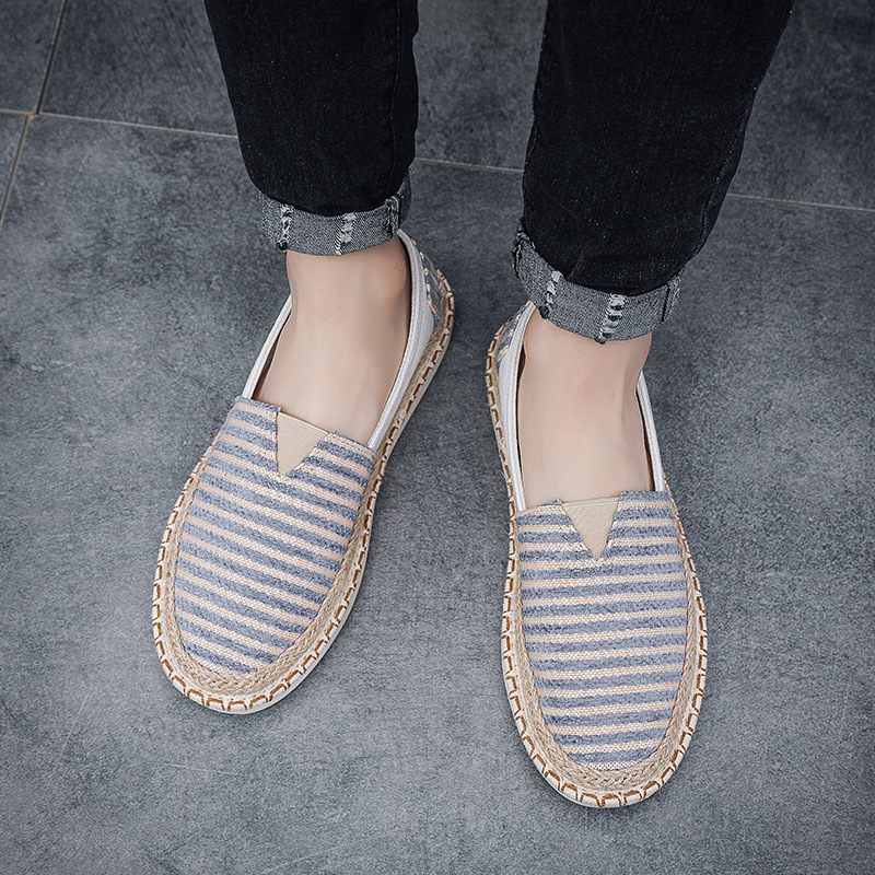 Zapatos Casuales de Tela a Rayas para Hombre, Estilo Pescador, Primavera/Verano 2025, Estilo Pekinés Antiguo