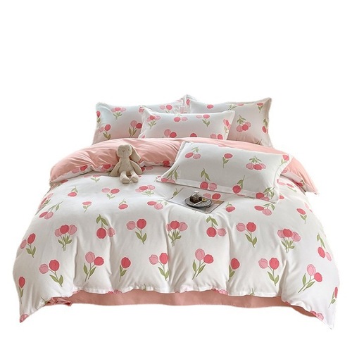 Small fresh thickened brushed four-piece set wholesale AB version student home machine washable bed sheet and quilt cover three-piece set