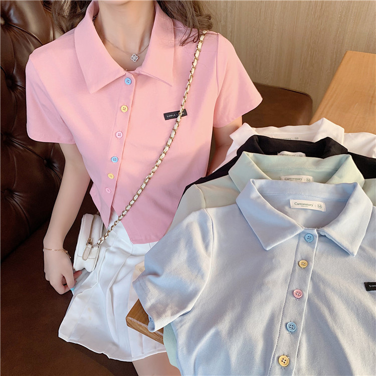 Women's T-shirt Short Sleeve T-Shirts Patchwork Button Simple Style Solid Color display picture 10