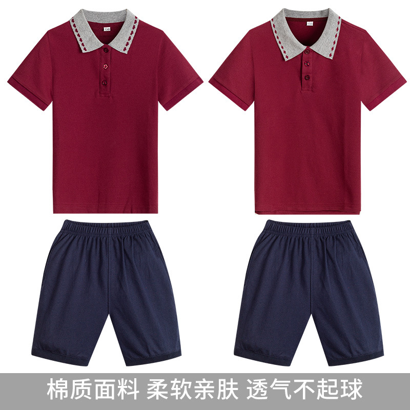 Summer English College Red Polos for Boys and Girls, Including Navy Blue Short-Sleeve T-Shirts