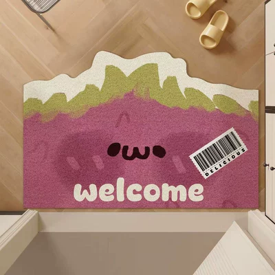 Dropshipping Available: Cute Entrance Door Mat Made of Silk Loop Material, Non-Slip and Dirt-Resistant, Suitable for Bathroom Sinks, Can Be Cut to Size (Avtomobil döşəmə paspasları) - welcome-dragon-fruit-shaped-silk-coil-4060cm