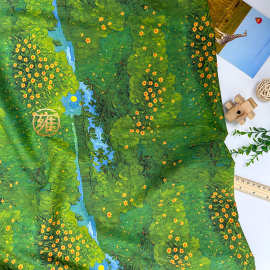 3D立体花卉平纹印花布油画风田园宝宝服装旗袍家具背景布diy面料