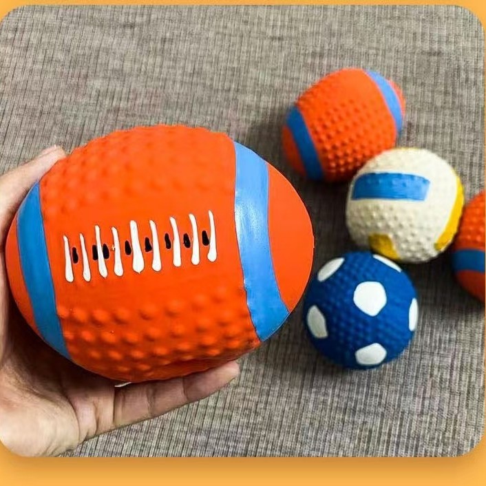 Pet Toys Bite-Resistant Molar Sound Ball Large, Medium and Small Size Dogss Rugby Golden Retriever Erha Latex Ball Large Dog
