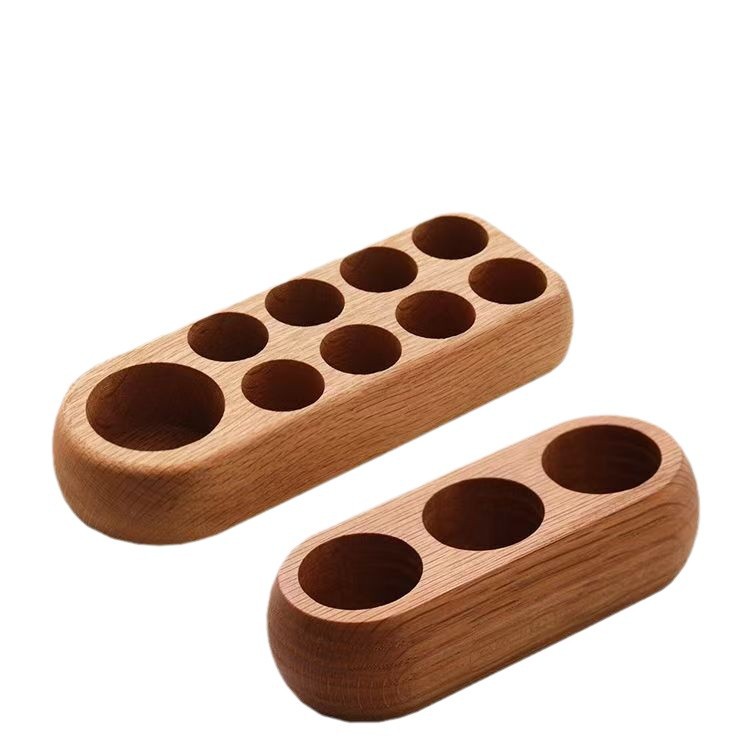 3 agujeros 9 agujeros de roble rojo lápiz labial caja de almacenamiento de aceite esencial marco de madera maciza salón de belleza aromaterapia botella de aceite esencial marco de exhibición de escritorio