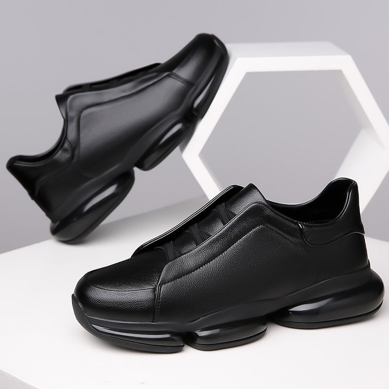Giày sneaker nam da bò cổ thấp gót 3–5 cm đế cao su chống trượt thoáng khí — 1158 màu nâu, 1159 màu đen