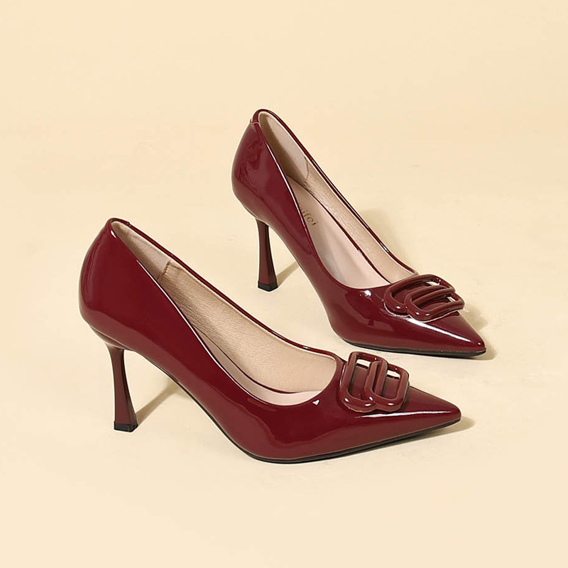 French-Style Niche High-End Women's Shoes 2026 Spring and Autumn New Model with Thin Heels, Pointed Toes, Work Shoes with Square Buckle, Elegant High Heels