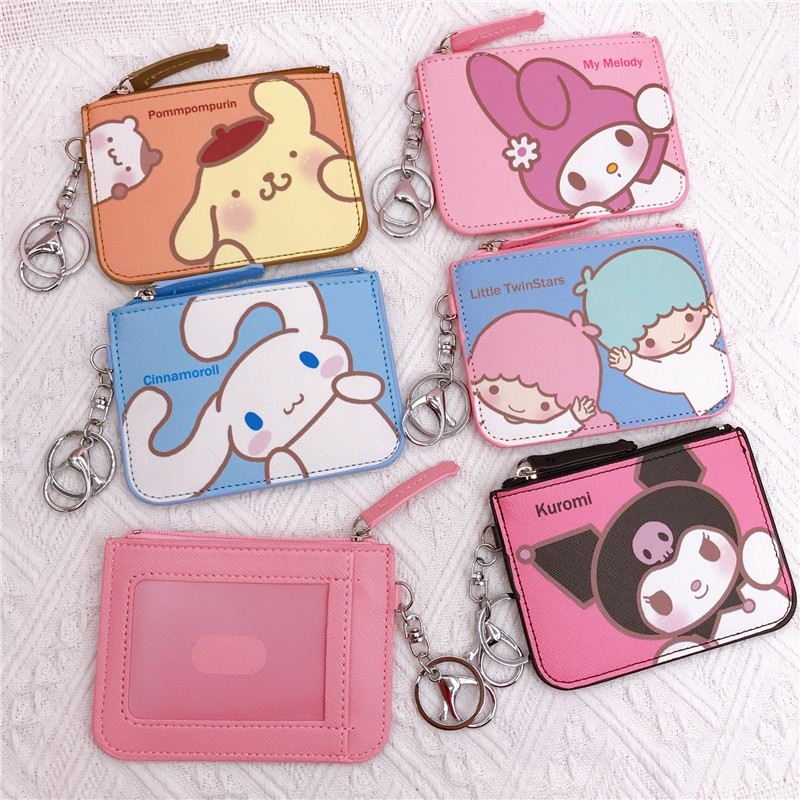 Kurumi little white dog pudding dog Gemini long eared rabbit leather card cover zero wallet integrated with key chain pendant