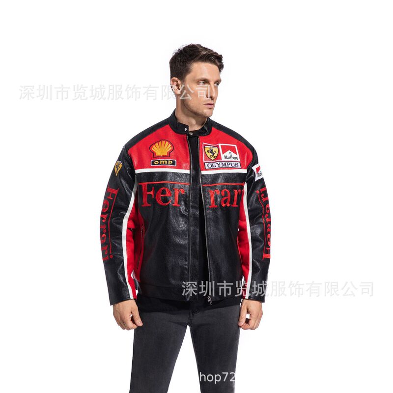 F1 Racing Suit Embroidered Leather Jacket for Men and Women, European and American Style New Trendy Cool Motorcycle Jacket, Trendy Brand Street Style Custom-Made F1 Racing Suit Embroidered Leather Jacket for Men and Women, European and American Style New Trendy Cool Motorcycle Jacket, Trendy Brand Street Style Custom-Made