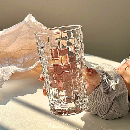 Relief Carved Water Cup Wicker Internet-famous Glass Cup High Temperature Resistant Fresh Forest Style Household Juice Coffee Cold Drink Cup with High Appearance