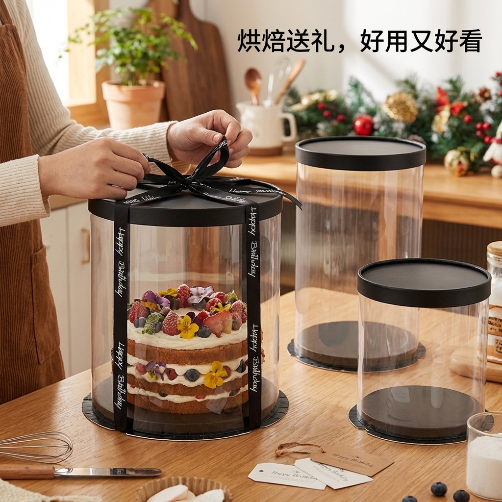 Caja de pastel de cumpleaños transparente, 4-12 pulgadas, especial de doble capa