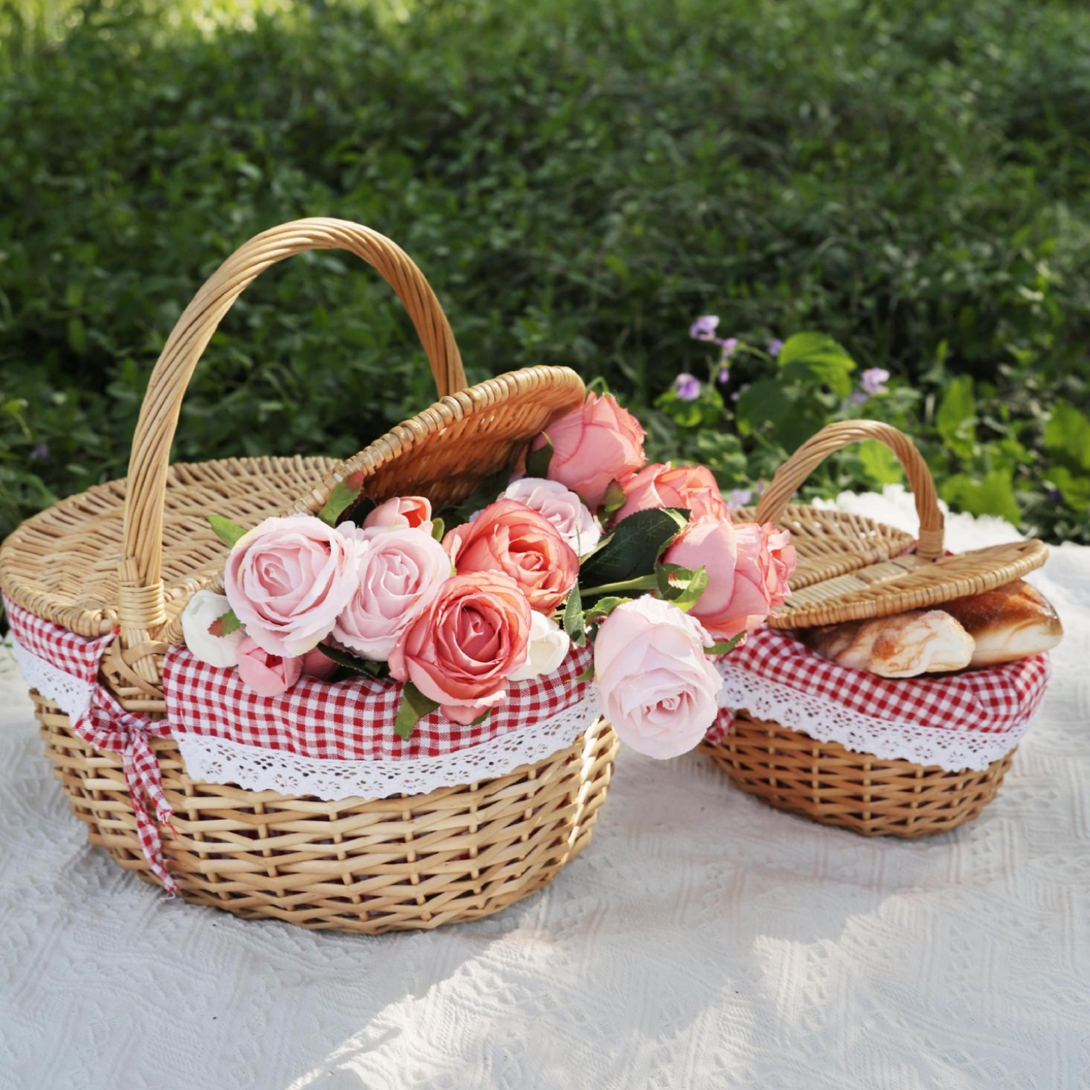 Cesta de picnic de sauce oval tejida a mano camping viaje barbacoa con cubierta portátil almacenamiento gran cesta de sauce