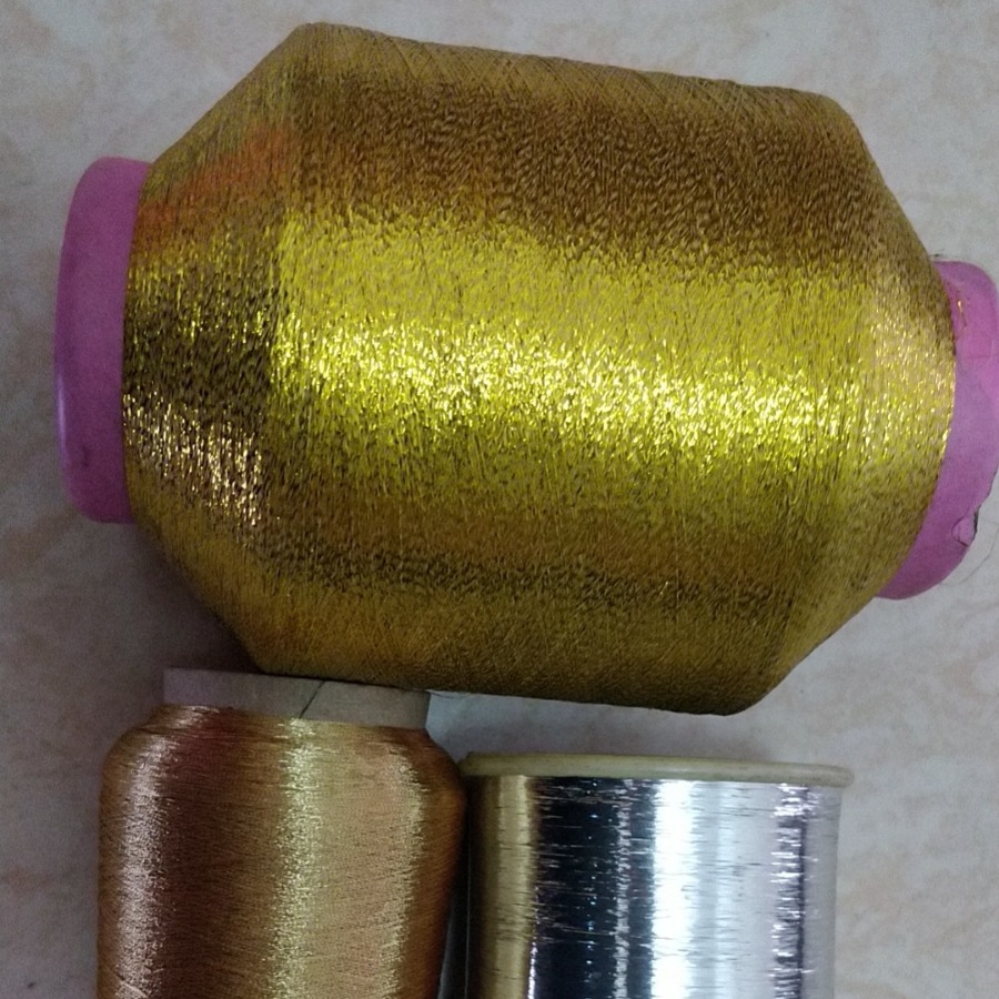 细一点的银片金片捻股75D黑色涤纶线紫红蓝绿金属丝片缠棉纱线