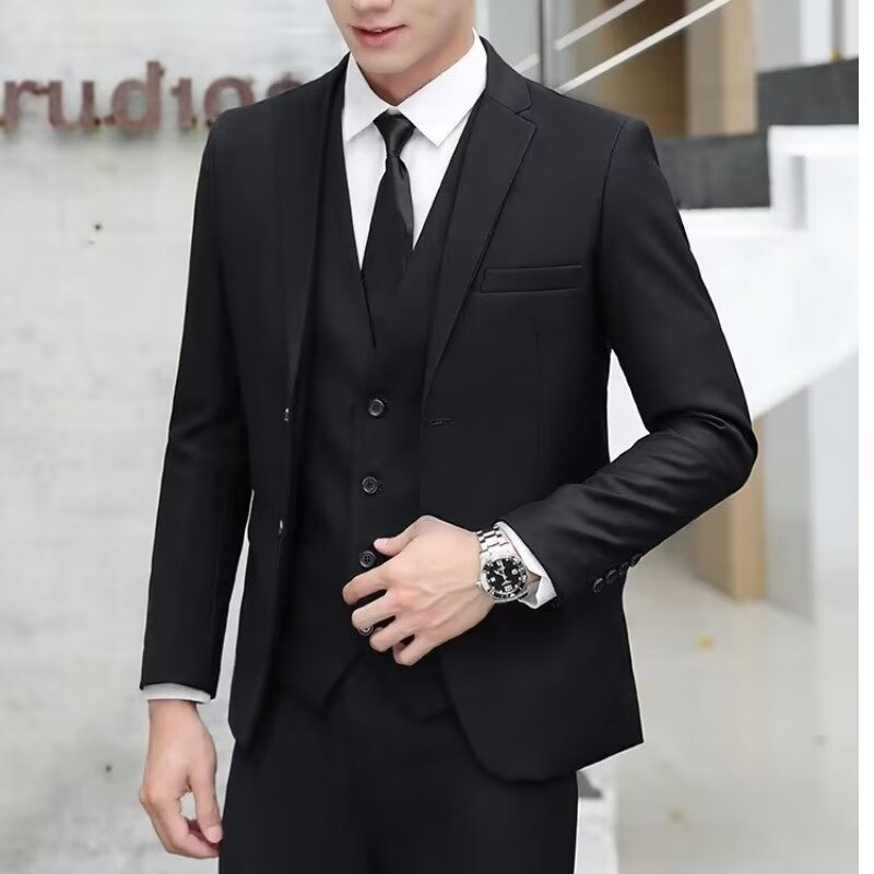 Gentleman Business Casual Suit Jacket Men's Pure Color Slim Formal Two-Button British Groom Suit Summer