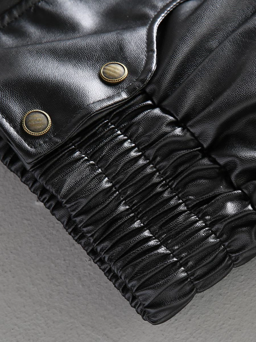 Jacket, polyurethane retro black set, American style, loose fit