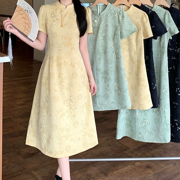 Новое платье-чонсам в китайском стиле, вдохновленное дизайном больших размеров, доступно в коротком и длинном стиле, 22158 короткое + 22159 длинное.