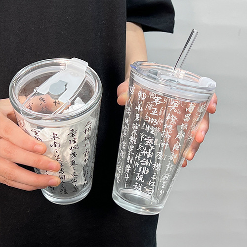 ins water cup Tengwangge sequence glass cup daily use high-value household cup new Chinese style straw cup tea cup wholesale