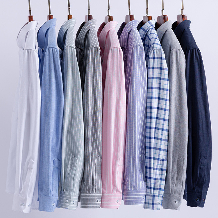 2025 New Cross-border Men's Shirt Striped Casual Button Collar Cardigan Cotton Oxford Long Sleeve Plus Size Shirt