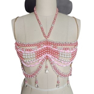 European and American Sexy Girl Pink Beaded Bra Chain, Fat Girl Wears Pink Body Chain Body Chains
