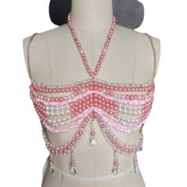 欧美性感少女粉色串珠文胸链 微胖女生穿搭pink身体链body chains